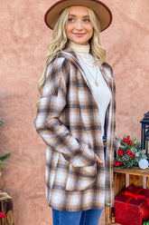 And The Why Plaid Hooded Shacket - Stylish Open Front Layer
